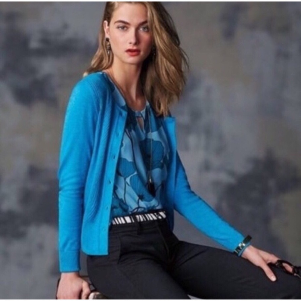 CAbi Darby ribbed turquoise cardigan size M